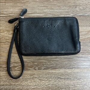 Coach Double Zip Pebbled Leather Wristlet Wallet Black F66505